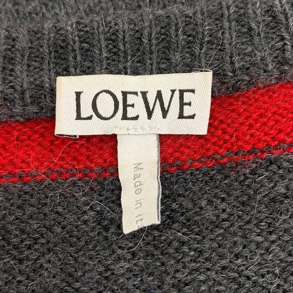 CW0727 Loewe Striped Red & Gray Wool Crewneck Sweater With Embroidered Logo - Picture 6 of 8